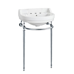 Whitehaus 22" Console Sink With Semi-Circular Bowl, Single Faucet Drilling, Solid Brass Leg Supports, Backsplash, Overflow and Front Towel Bar. - White/Polished Chrome
