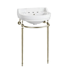 Whitehaus 22" Console Sink With Semi-Circular Bowl, Single Faucet Drilling, Solid Brass Leg Supports, Backsplash, Overflow and Front Towel Bar. - White/Polished Nickel