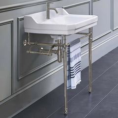 WHITEHAUS 23″ Victoriahaus Console with Integrated Rectangular Bowl, Polished Brass Leg Support - WHV024-L33-1H