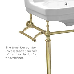 WHITEHAUS 23″ Victoriahaus Console with Integrated Rectangular Bowl, Polished Brass Leg Support - WHV024-L33-1H