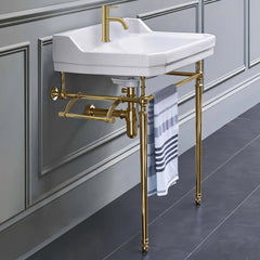 WHITEHAUS 23″ Victoriahaus Console with Integrated Rectangular Bowl, Polished Brass Leg Support - WHV024-L33-1H