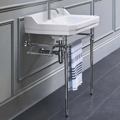 WHITEHAUS 23″ Victoriahaus Console with Integrated Rectangular Bowl, Polished Brass Leg Support - WHV024-L33-1H