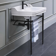 WHITEHAUS 23″ Victoriahaus Console with Integrated Rectangular Bowl, Polished Brass Leg Support - WHV024-L33-1H