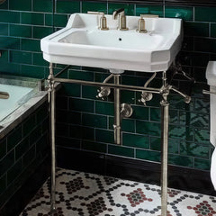 WHITEHAUS 23″  Victoriahaus Console with Integrated Rectangular Bowl, Polished Brass Leg Support - WHV024-L33-3H