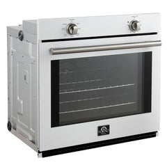 Forno Vomero 30" Wall Oven, 5 cu.ft Capacity, 3550 Watts Convection, Mechanical Controls, Manual Steam Clean - White - Left Angle SS - The Home Selection