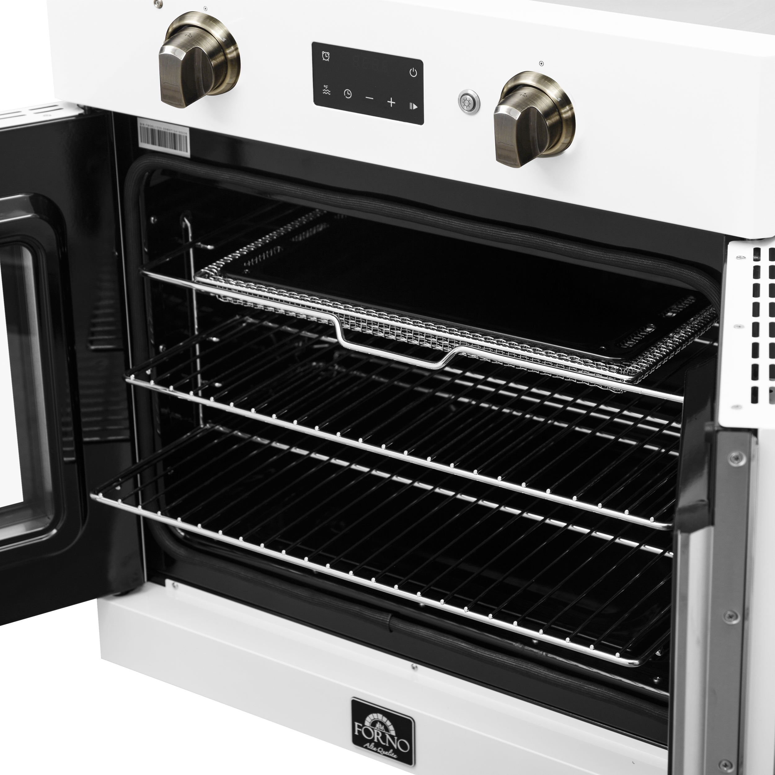 Forno Asti 30-Inch French Door Electric Wall Oven in White & Antique Brass, 3.68 cu. ft. True Convection, 3,600W, Air Fry, Sous Vide, Self-Clean - FBOEL1333-30WHT