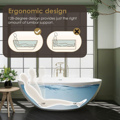 Altair Cacciar 67" x 39" Solid Surface Soaking Bathtub in Matte White with Matte White Drain and Integrated Overflow - 52967-BAT-MW