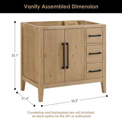 Altair Laurel Bathroom Cabinet Vanity Base in Weathered Fir without Top and Sink, No Mirror