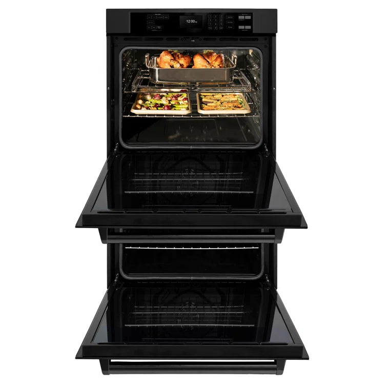 ZLINE 30 in. True Convection Double Wall Oven with Air Fry in DuraSnow® Black Stainless Steel - WADB-30