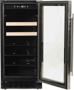 Azure 15 Inch Beverage Center with 3 cu. ft. Capacity, Glass Shelves, Wine Racks, Field Reversible Door, Digital Display Controls, Auto Defrost, Blue LED Lighting, and ADA Compliant - A115BEV