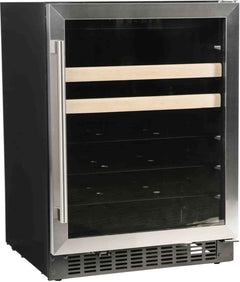 Azure 24 Inch Beverage Center featuring Blue LED Lighting, Glass Shelving, Wine Racks, Field Reversible Door, Digital Display Controls, Auto Defrost, ADA Compliance, and 3 cubic feet Capacity - A124BEV