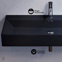 Swiss Madison Claire 40” Rectangle Wall-Mount Bathroom Sink in Matte Black - SM-WS335MB - The Home Selection