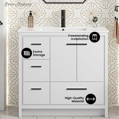 Swiss Madison Virage 36 Freestanding, Bathroom Vanity in Glossy White - Cabinet - SM-BV750W - The Home Selection