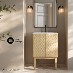 Swiss Madison Bosse 24" Freestanding Bathroom Vanity in Natural Oak with 3-Hole Centerset Sink Top - SM-BV8801NO-3