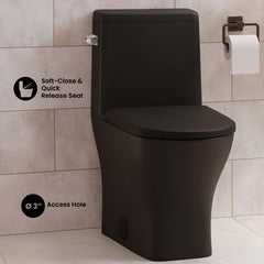 Swiss Madison Sublime II One-Piece 12" Rough-in 1.28 GPF Left Flush Round Compact Toilet in Matte Black - SM-1T260MB