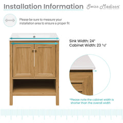 Swiss Madison Chateau 24" Freestanding Bathroom Vanity in Golden Oak with Sink Top - SM-BV240
