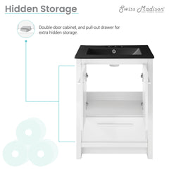 Swiss Madison Virage 24 in. White Bathroom Vanity With Ceramic Sink Top - SM-BV730W - The Home Selection