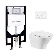 Swiss Madison Monaco Wall-Hung Toilet Bundle 0.8/1.6 GPF Dual Flush in Glossy White with White Flush Plate - SM-WT1001GW