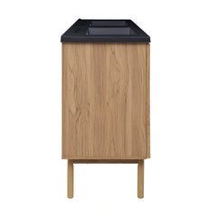 Swiss Madison Classe 60" Freestanding Bathroom Vanity in Golden Oak with Black 3-Hole Widespread Double Basin Sink Top - SM-BV666D-3MB