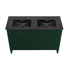 Swiss Madison Cascade 48" Freestanding Bathroom Vanity in Green Oak with Black 3-Hole Widespread Double Basin Sink Top - SM-BV557GA-D3WMB