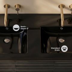 Swiss Madison 48" Zero Hole Double Basin Vanity Sink Top in Glossy Black - SM-VT0014GB