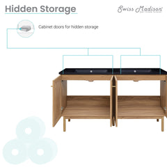Swiss Madison Classe 60" Freestanding Bathroom Vanity in Golden Oak with Black Double Basin Sink Top - SM-BV666DMB