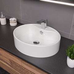 Alfi White 22" Oval Above Mount Ceramic Sink with Faucet Hole - White