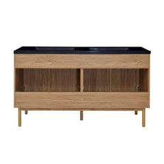 Swiss Madison Classe 60" Freestanding Bathroom Vanity in Golden Oak with Black 3-Hole Widespread Double Basin Sink Top - SM-BV666D-3MB