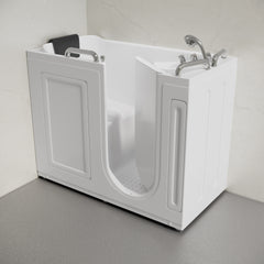 Swiss Madison Auvergne 53" x 27" ADA Right Drain Walk-in Soaking Bathtub in Glossy White, Faucet Set, Drain, Grab Bars, Pillow Included - SM-AB6802GW