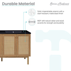 Swiss Madison Classe 60" Freestanding Bathroom Vanity in Golden Oak with Black 3-Hole Widespread Double Basin Sink Top - SM-BV666D-3MB