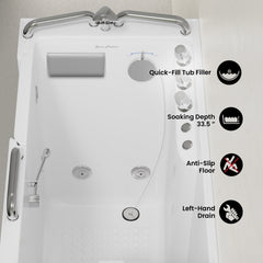 Swiss Madison Auvergne 53" x 27" ADA Left Drain Walk-in Soaking Bathtub with Massage Jets in Glossy White, Faucet Set, Drain, Grab Bars, Pillow Included - SM-AB6803GW