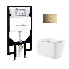 Swiss Madison Concorde Wall-Hung Toilet Bundle 0.8/1.6 GPF Dual Flush with Brass Flush Plate - SM-WT0202