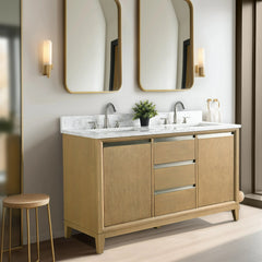 Vanity Art 54-Inch Bathroom Vanity: Double Sink, Ceramic Top, Soft-Closing Doors & Drawers, Solid Wood Frame - CVH54D