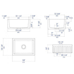 ALFI 24" Reversible Smooth / Fluted Single Bowl Fireclay Farm Sink - AB2418HS - The Home Selection