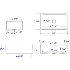ALFI 30" Smooth Solid Thick Wall Fireclay One Bowl Farm Sink - AB3018SB - The Home Selection