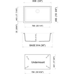 ALFI 33" Single Bowl Undermount Granite Composite Kitchen Sink - AB3322UM - The Home Selection