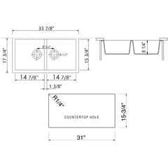 ALFI 34" Undermount Double Bowl Granite Kitchen Sink - AB3420UM - The Home Selection