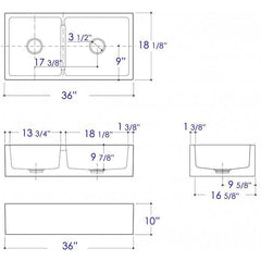ALFI 36" Smooth Thick Wall Fireclay Double Bowl Farm Sink - AB3618DB - The Home Selection