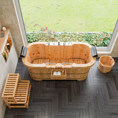 ALFI 65" 2 Person Free Standing Cedar Wooden Bathtub with Fixtures & Headrests - AB1130 - The Home Selection