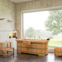 ALFI 65" 2 Person Free Standing Cedar Wooden Bathtub with Fixtures & Headrests - AB1130 - The Home Selection