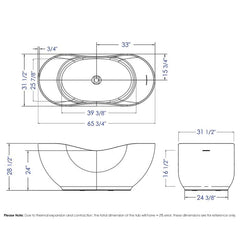 ALFI 66" White Solid Surface Smooth Resin Soaking Bathtub - AB9949 - The Home Selection