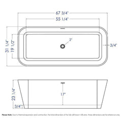 ALFI 67" White Rectangular Solid Surface Smooth Resin Soaking Bathtub - AB9952 - The Home Selection