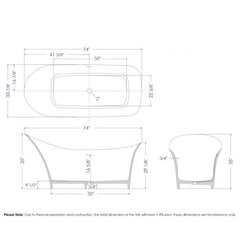 ALFI 74" White Solid Surface Smooth Resin Soaking Slipper Bathtub - AB9915 - The Home Selection