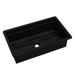 ALFI brand Black Matte 32" x 19" Workstation Step Rim Single Bowl Fireclay Undermount / Drop In Kitchen Sink - ABFS3219SUD-BM - The Home Selection