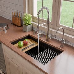 ALFI brand Black Matte 32" x 19" Workstation Step Rim Single Bowl Fireclay Undermount / Drop In Kitchen Sink - ABFS3219SUD-BM - The Home Selection
