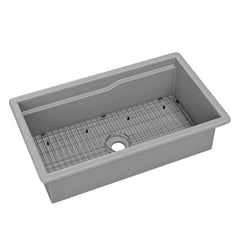 ALFI brand Grey Matte 32" x 19" Workstation Single Step Rim Bowl Fireclay Undermount / Drop In Kitchen Sink - ABFS3219SUD-GM - The Home Selection