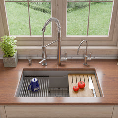 ALFI brand Grey Matte 32" x 19" Workstation Single Step Rim Bowl Fireclay Undermount / Drop In Kitchen Sink - ABFS3219SUD-GM - The Home Selection