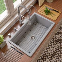 ALFI brand Grey Matte 32" x 19" Workstation Single Step Rim Bowl Fireclay Undermount / Drop In Kitchen Sink - ABFS3219SUD-GM - The Home Selection