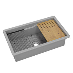 ALFI brand Grey Matte 32" x 19" Workstation Single Step Rim Bowl Fireclay Undermount / Drop In Kitchen Sink - ABFS3219SUD-GM - The Home Selection