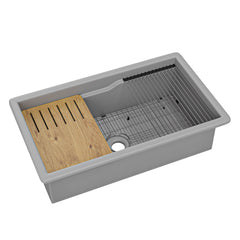 ALFI brand Grey Matte 32" x 19" Workstation Single Step Rim Bowl Fireclay Undermount / Drop In Kitchen Sink - ABFS3219SUD-GM - The Home Selection